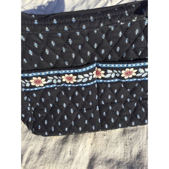Vera Bradley womens fabric purse satchel 11” 11 in handbag black blue floral - Picture 3 of 16